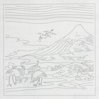 Tuch Sashiko "Fujisan mit Reihern", Hokusai-Motiv