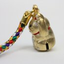 Strap Anh&auml;nger Manekineko gold, Gl&ouml;ckchen
