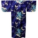 Kimono - Yukata Kranich blau, satiniert